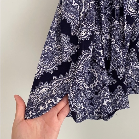One Clothing Blue Boho Surplice Romper with Pockets - Picture 5 of 6
